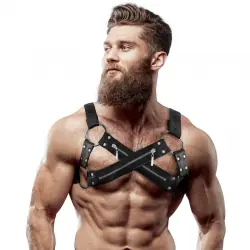 Fetish submissive attitude - arnés bulldog ajustable neopreno pecho cruzado con cremalleras hombre