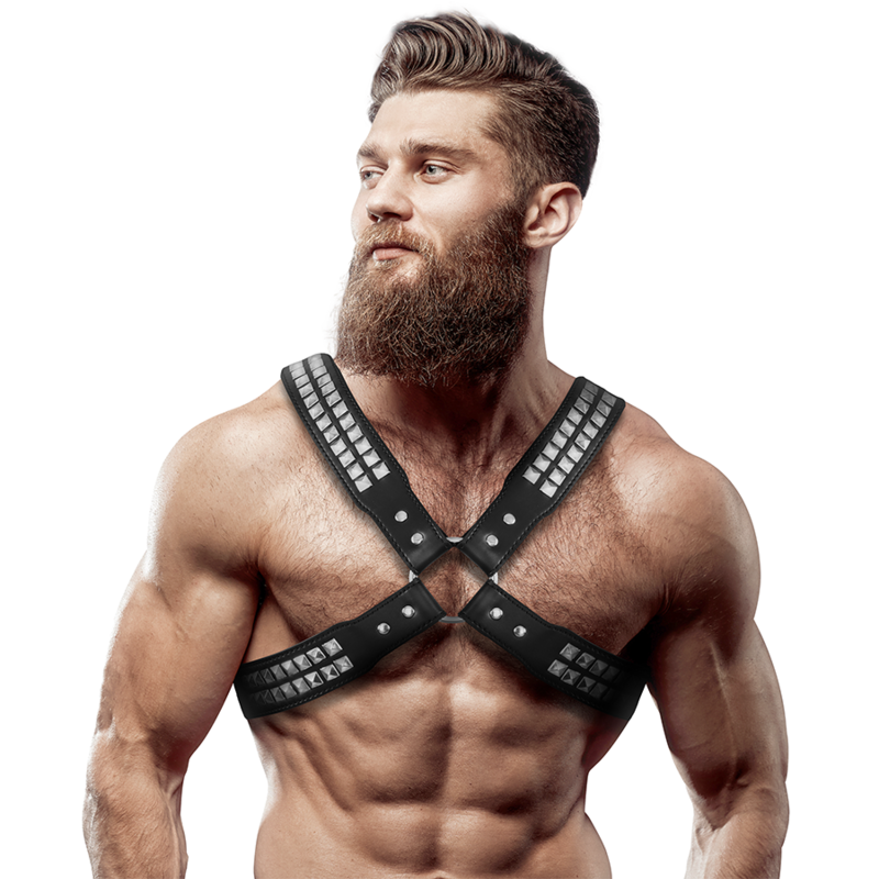 Fetish submissive attitude - arnés ecopiel pecho cruzado con remaches hombre Fetish submissive attitude - arnés ecopiel pecho cruzado con remaches hombre