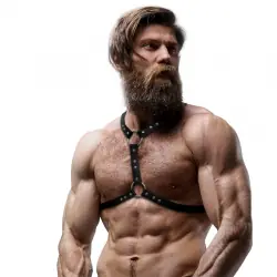 Fetish submissive attitude - arnés ecopiel pecho con doble sujeción y tachuelas hombre