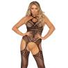 Bodystocking con efecto liguero Leg Avenue, de frente con cuello cruzado y red