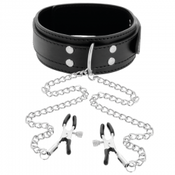 Darkness collar con pinzas para pezones negro