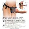 Infografía del Body Dock Comfy: correas, placa acolchada y enganche cóncavo