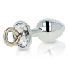 Plug anal metálico Ohmama Fetish con anilla, de lado con joya transparente