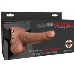 Fetish fantasy series - arnes ajustable pene realistico con testiculos recargable y vibrador 15 cm