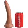 King Cock Elite de 17,8 cm caramelo junto a una lata