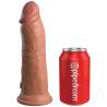 King Cock Elite de 20,3 cm caramelo junto a una lata