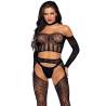Set de encaje con mangas y medias Leg Avenue, de frente con top, liguero y guantes
