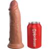 King Cock Elite caramelo de 20,3 cm junto a una lata Pipedream como referencia de escala