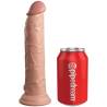 King Cock Elite vibrador de 23 cm con mando junto a una lata