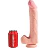 King Cock Plus 12 pulgadas con testículos junto a una lata