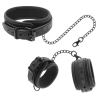 Fetish submissive collar y esposas cuero vegano negro - 1