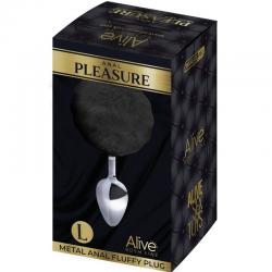 Alive - anal pleasure plug liso metal pompon negro talla l