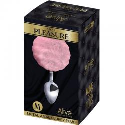 Alive - anal pleasure plug liso metal pompon rosa talla m