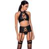 Set Passion Nancy de efecto cuero con liguero, modelo de frente
