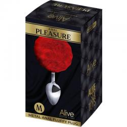Alive - anal pleasure plug liso metal pompon rojo talla m