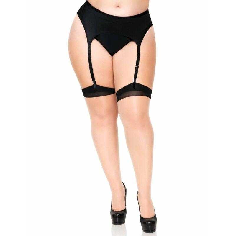 Leg avenue medias nude con tacon cubano y costura trasera plus