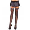 Medias con silicona y rayas Leg Avenue Amy, de frente con minifalda