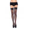 Leg avenue medias negras con detalle superior de encaje y lazo satinado - 1