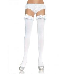 Leg avenue medias opacas blanco con acabado en volante y lazo