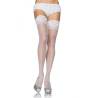 Medias blancas con silicona Leg Avenue Nora talla Queen y encaje, de frente