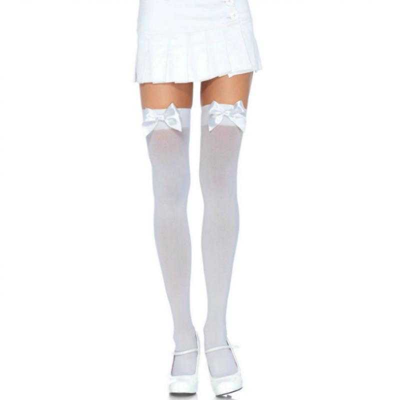 Leg avenue medias nylon blanco y lazo blanco