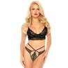 Bralette y tanga de doble tira Leg Avenue en encaje negro, de frente