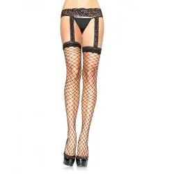 Leg avenue - medias de red con liguero de encaje negro