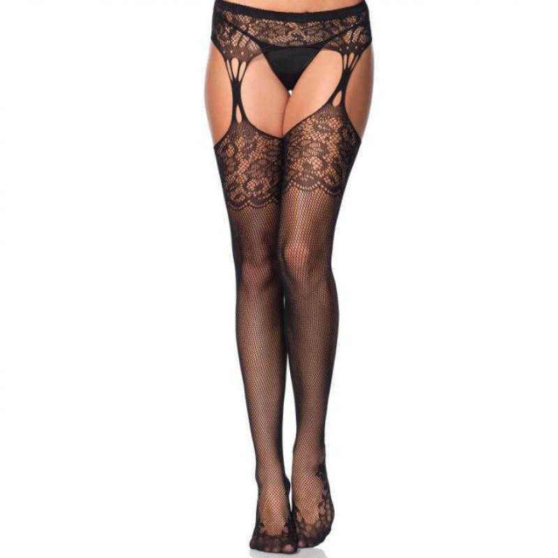 Leg avenue medias red encaje y liguero negro Leg avenue medias red encaje y liguero negro