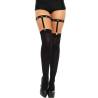 Ligas con tachuelas Leg Avenue Jamie negras sobre medias opacas, de frente