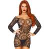 Minivestido de ganchillo Leg Avenue Is This Love negro con manga larga, de frente