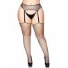 Medias de red con liguero Leg Avenue talla grande, de frente con tanga negro