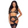 Set Bright Lights con brillantes Leg Avenue, de frente con sujetador, liguero y medias