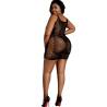 Vestido negro plus size Moonlight modelo 1, modelo de espaldas con el detalle trasero