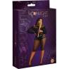 Vestido de rayas plus size Moonlight modelo 3, caja con la modelo