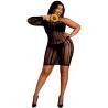 Minivestido de rayas plus size Moonlight modelo 5, modelo de frente con manga larga