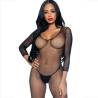 Catch Me de Leg Avenue, bodystocking de red con escote en V y manga larga, de frente