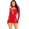 Cuff It de Leg Avenue en rojo, minivestido de encaje con manga larga, de frente