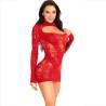 Cuff It de Leg Avenue en rojo, minivestido de encaje, de tres cuartos con escote abierto
