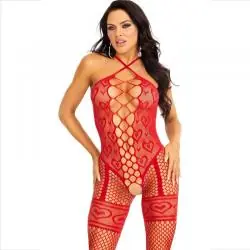 Leg avenue - bodystocking cuello halter red corazones rojo
