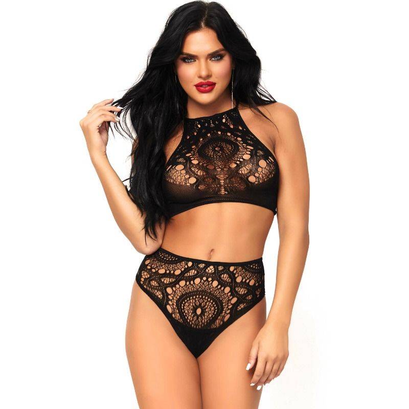 Set de top de encaje y braguita Leg Avenue, de frente con cuello halter