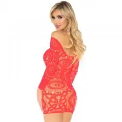Leg avenue mini vestido de encajes manga larga coral talla unica