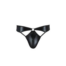 Tanga Paul Passion 033 negro con anilla, la prenda sola, de frente