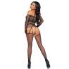 Set de rejilla con brillantes Leg Avenue de 4 piezas, de espaldas con liguero y medias