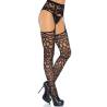 Medias de encaje con liguero Leg Avenue Gia, de lado con tacones