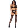 True Romance negro de Leg Avenue, set de 3 piezas, cuerpo entero de frente