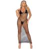 Never Enough de Leg Avenue, maxivestido de red negro, cuerpo entero con abertura lateral
