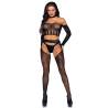 Set de encaje con mangas y medias Leg Avenue, cuerpo entero de frente con tacones