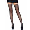Everly de Leg Avenue, medias con brillantes, de frente con minifalda y tacones