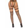 Liguero alto de tiras con ligas de lazo Leg Avenue en negro, de espaldas