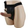 Pretty Love Harness Briefs con dildo vibrador puesto, visto desde el otro lado